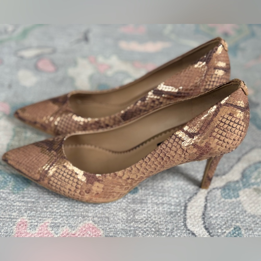 Karl Lagerfeld Rose Gold Snake-Embossed Leather Pumps